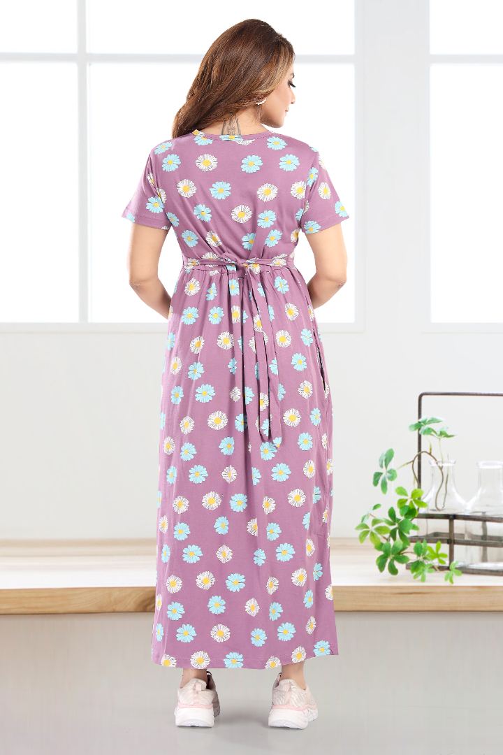 Purple Floral Printed Feeding Nightie
