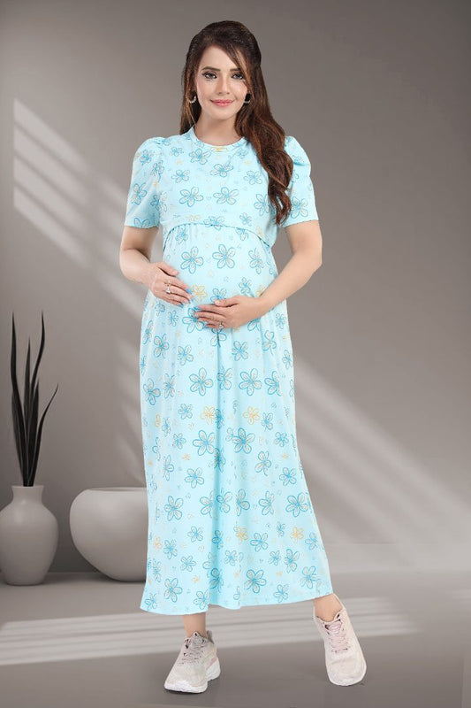 Frosty Blue Printed Zipless Nightie