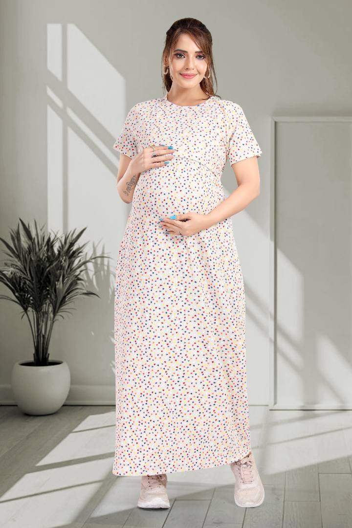 Multi Heart Print Zipless Feeding Nightie