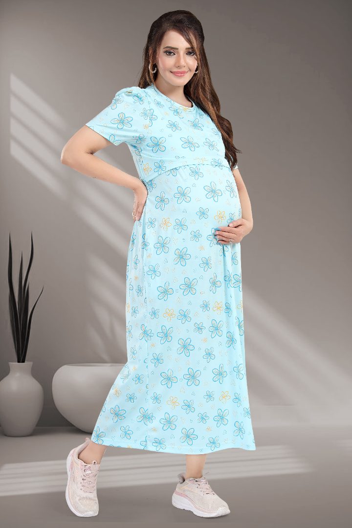 Frosty Blue Printed Zipless Nightie