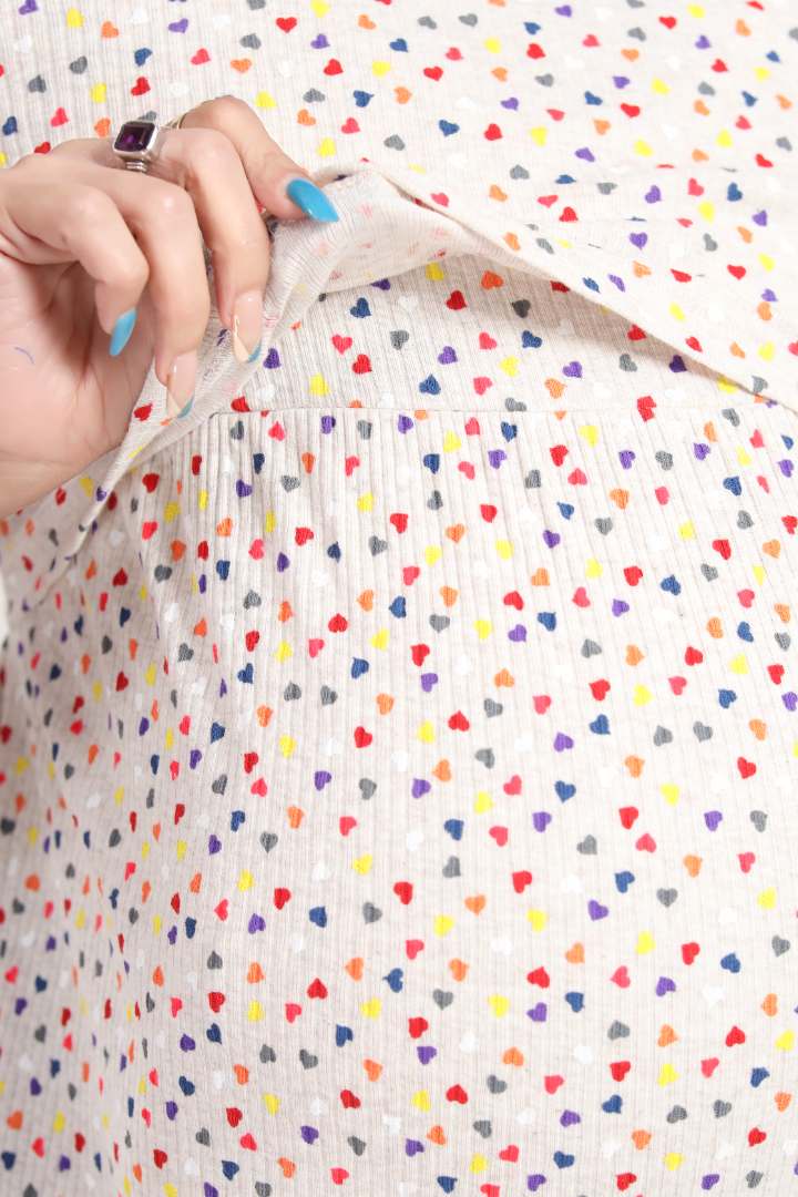 Multi Heart Print Zipless Feeding Nightie