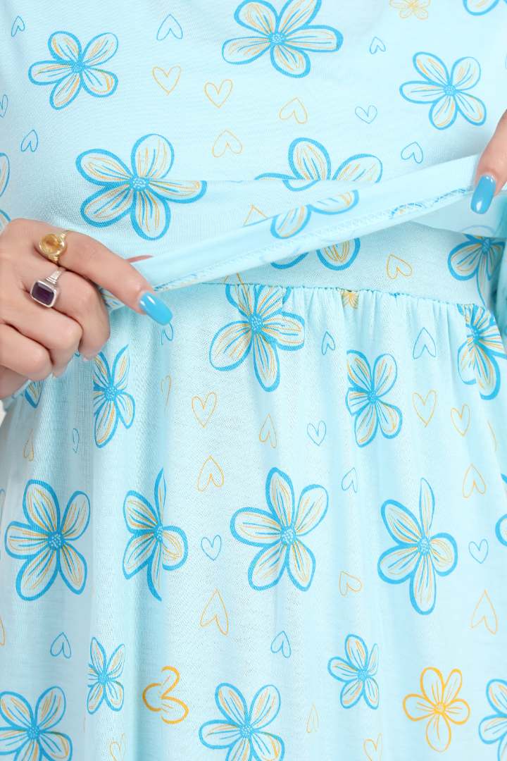 Frosty Blue Printed Zipless Nightie