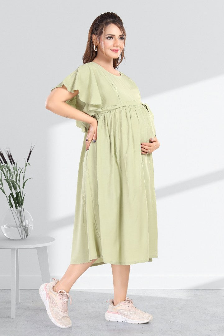 Cucumber Green Maternity Feeding Dress
