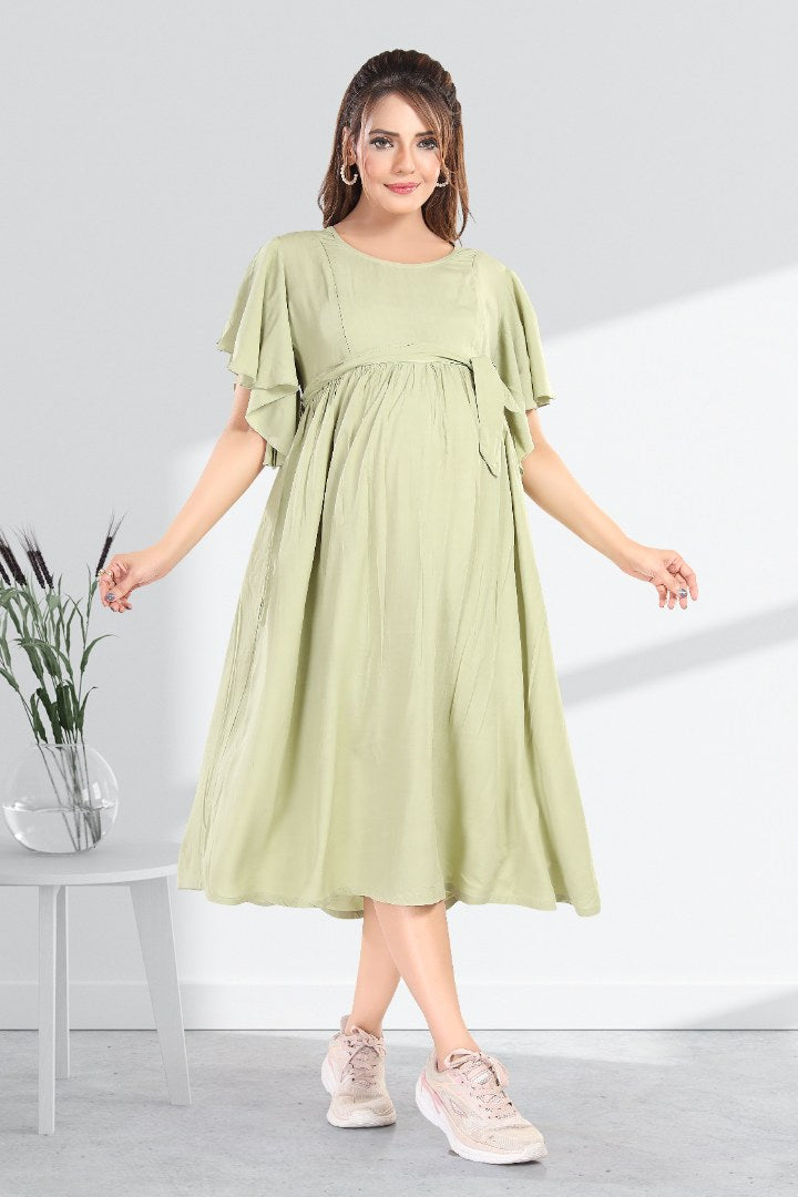 Cucumber Green Maternity Feeding Dress