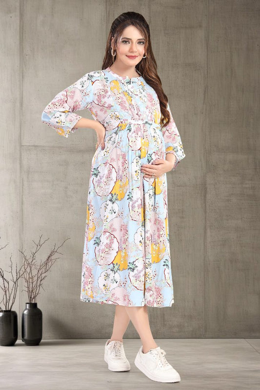 Baby Blue Printed Feeding Dress