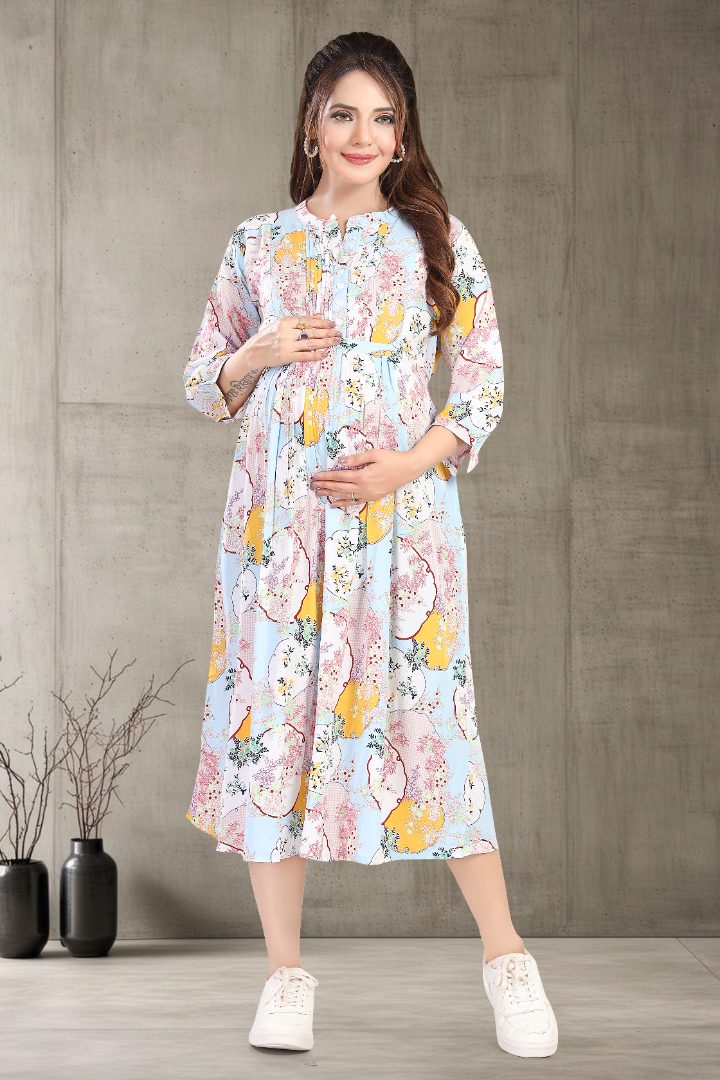 Baby Blue Printed Feeding Dress