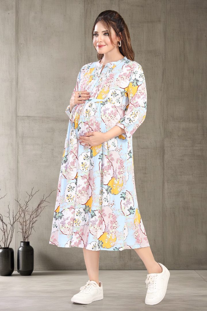 Baby Blue Printed Feeding Dress