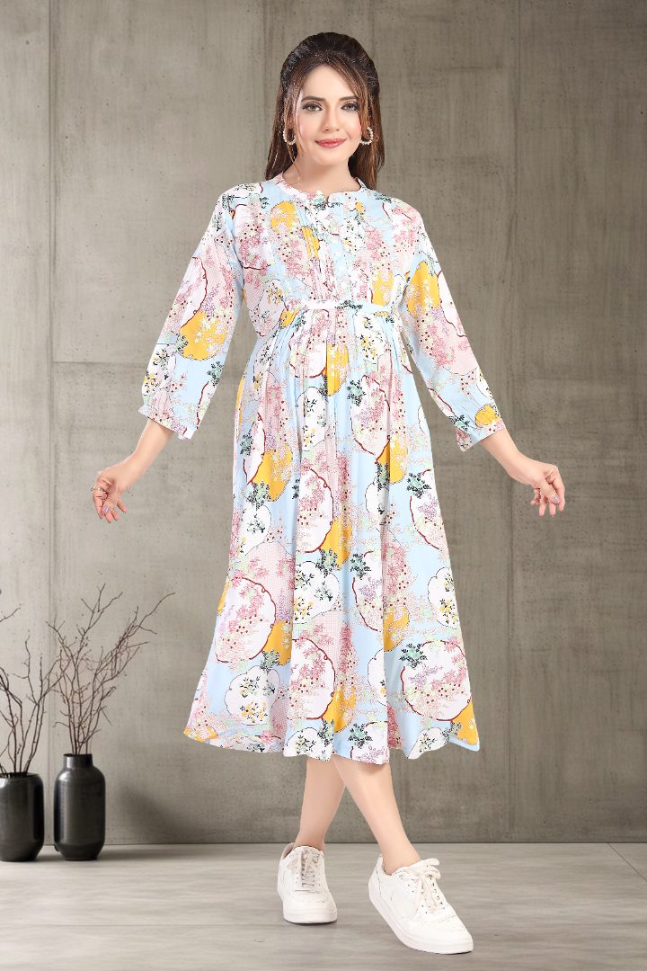 Baby Blue Printed Feeding Dress