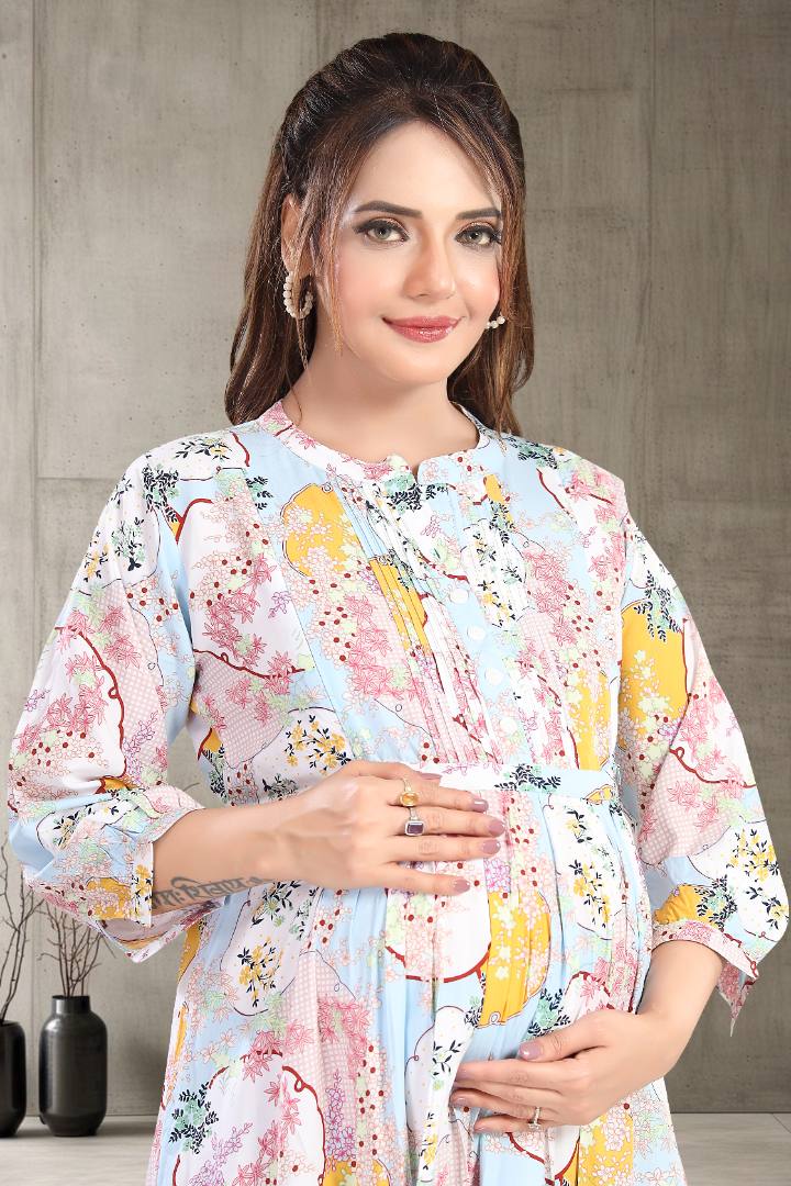 Baby Blue Printed Feeding Dress