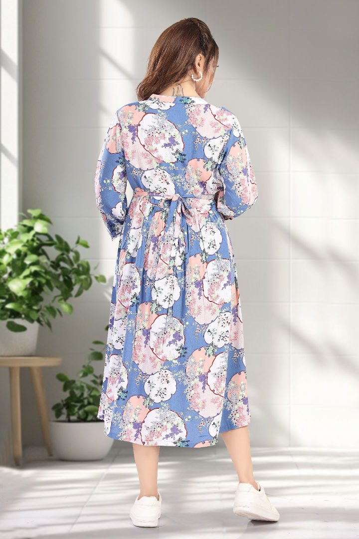 Pacific Blue Floral Printed Feeding Dress