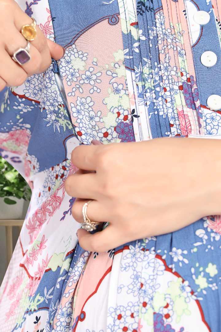 Aqua Blue Printed Feeding Dress