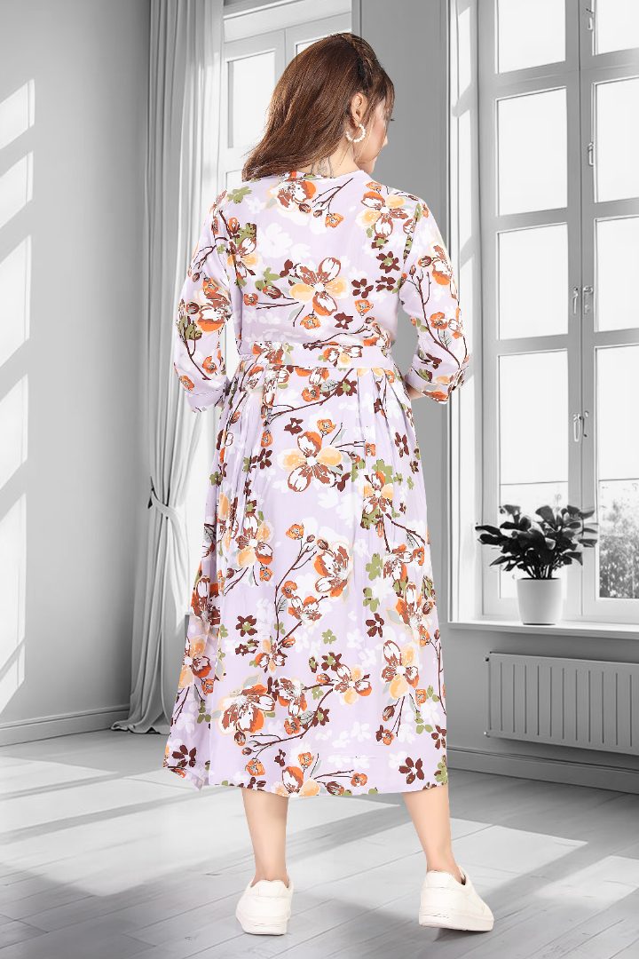 Pastel Lilac Floral Printed Feeding Dress