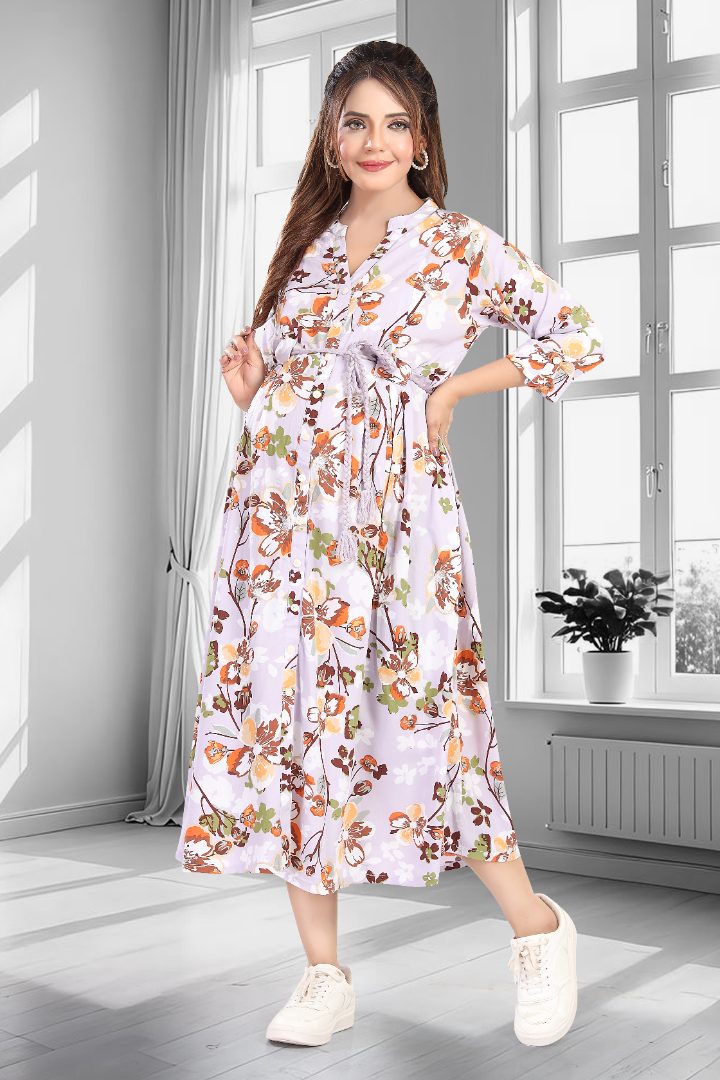 Pastel Lilac Floral Printed Feeding Dress