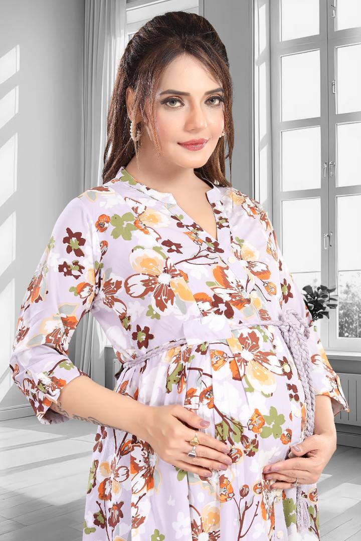 Pastel Lilac Floral Printed Feeding Dress