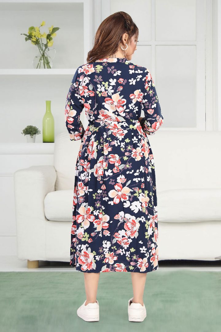 Deep Navy Floral Printed Nursing Dress