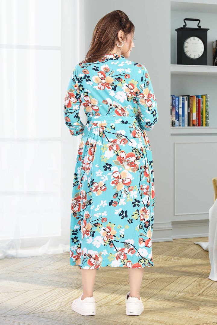 Pacific Blue Floral Printed Feeding Dress