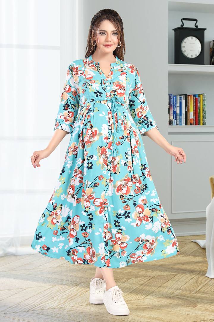 Pacific Blue Floral Printed Feeding Dress