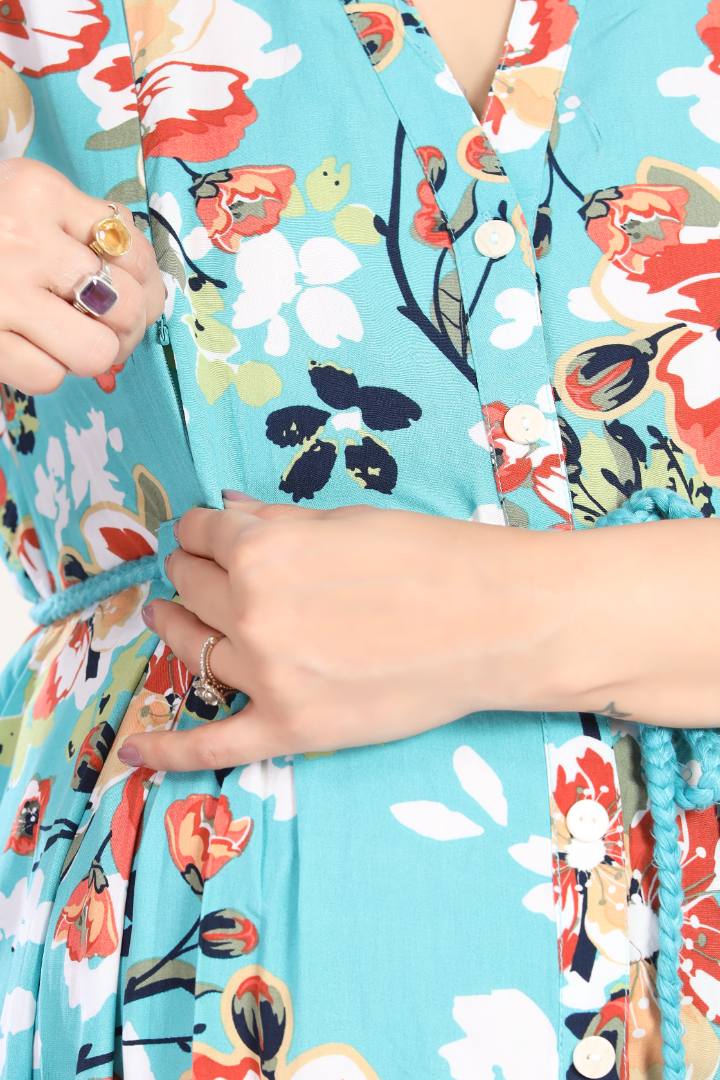 Pacific Blue Floral Printed Feeding Dress