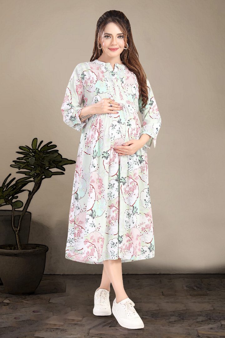 Celeste Blue Printed Feeding Dress