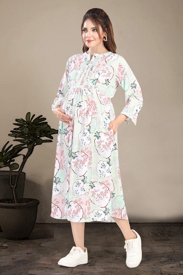 Celeste Blue Printed Feeding Dress