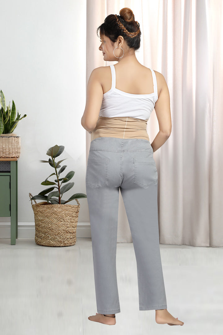 Grey Ankle Length Maternity Denims