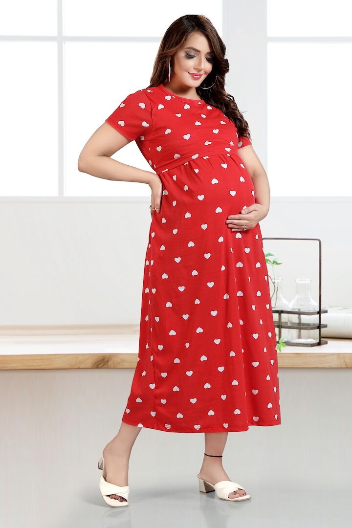 Heart Print Zipless Feeding Dress