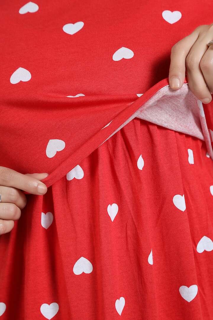 Heart Print Zipless Feeding Dress