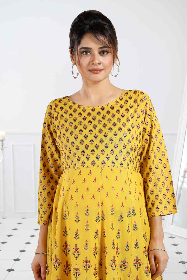 Citrus Yellow Printed Maxi Feeding Dress