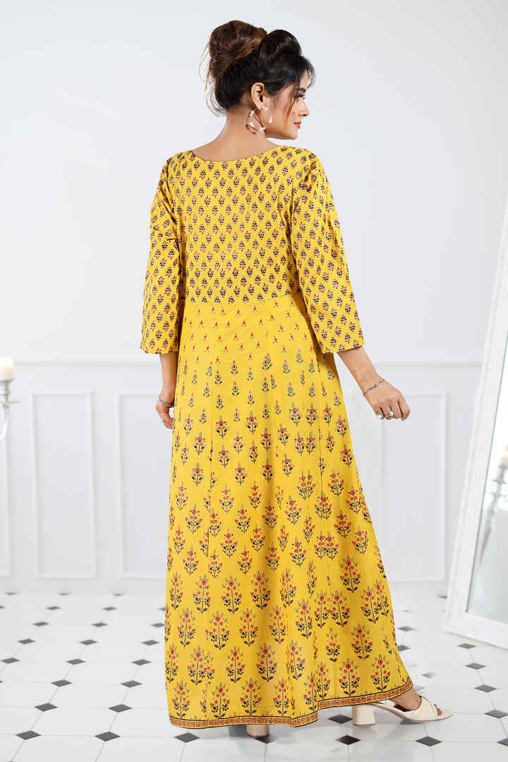 Citrus Yellow Printed Maxi Feeding Dress