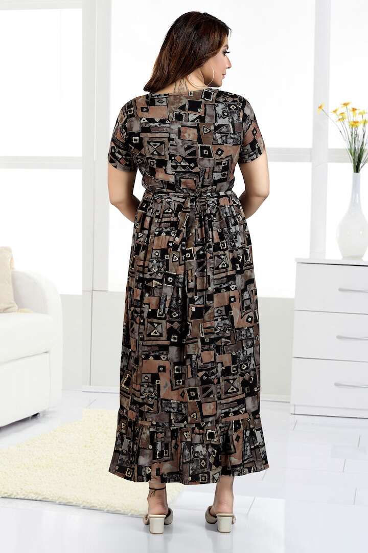 Brown Foil Printed Feeding Dress