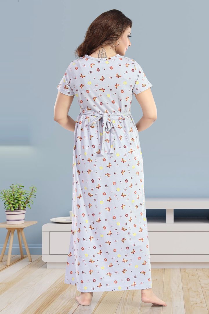 Steel Grey Printed Feeding Night Dress