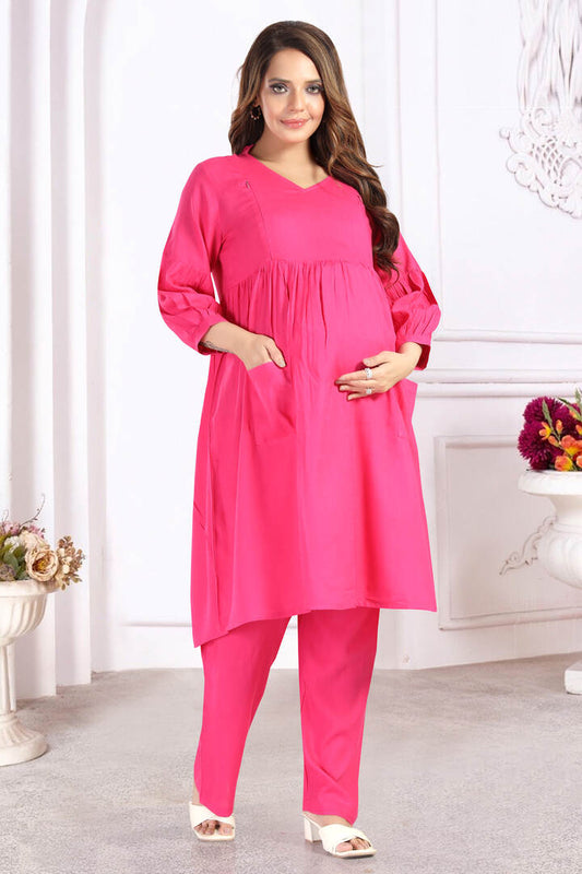 Hot Pink Nursing Flared Kurta Set