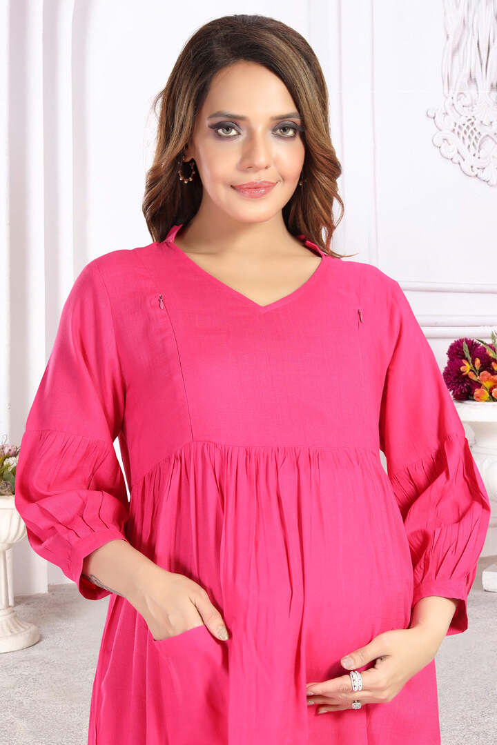 Hot Pink Nursing Flared Kurta Set