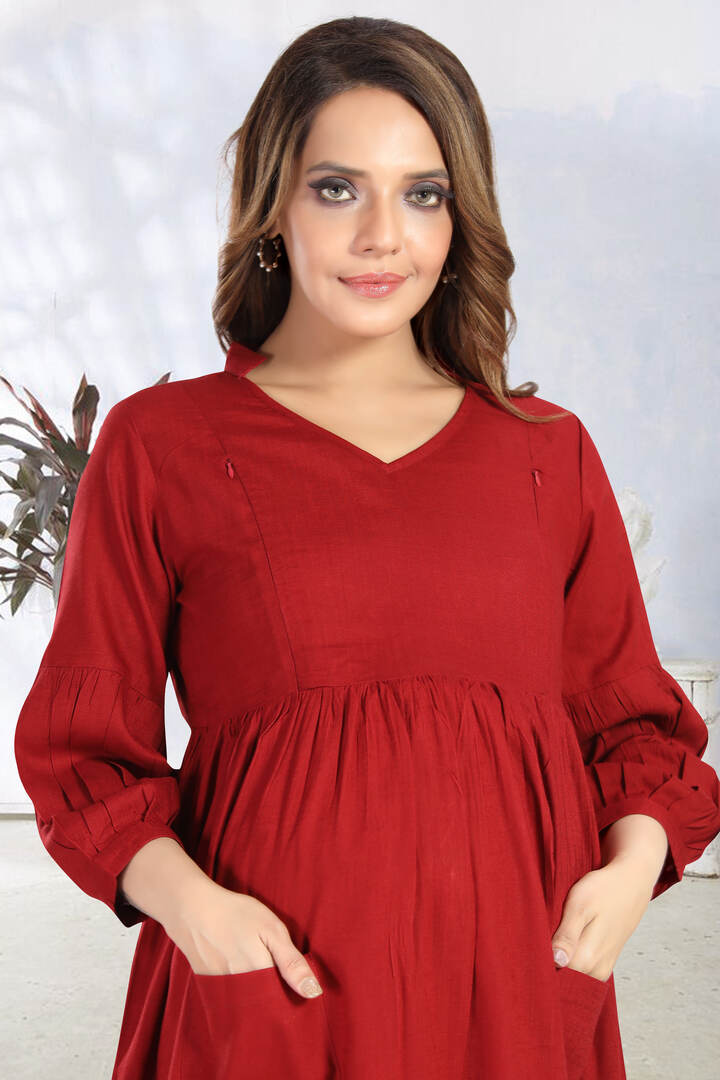 Royal Red Maternity Kurta Set