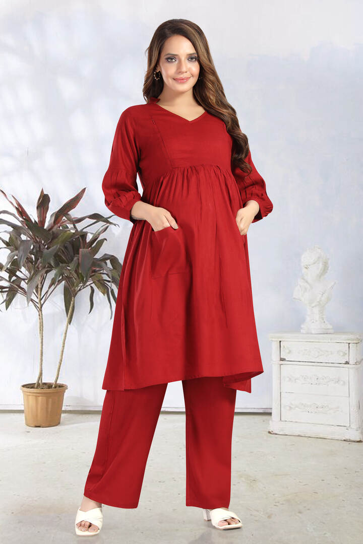 Royal Red Maternity Kurta Set