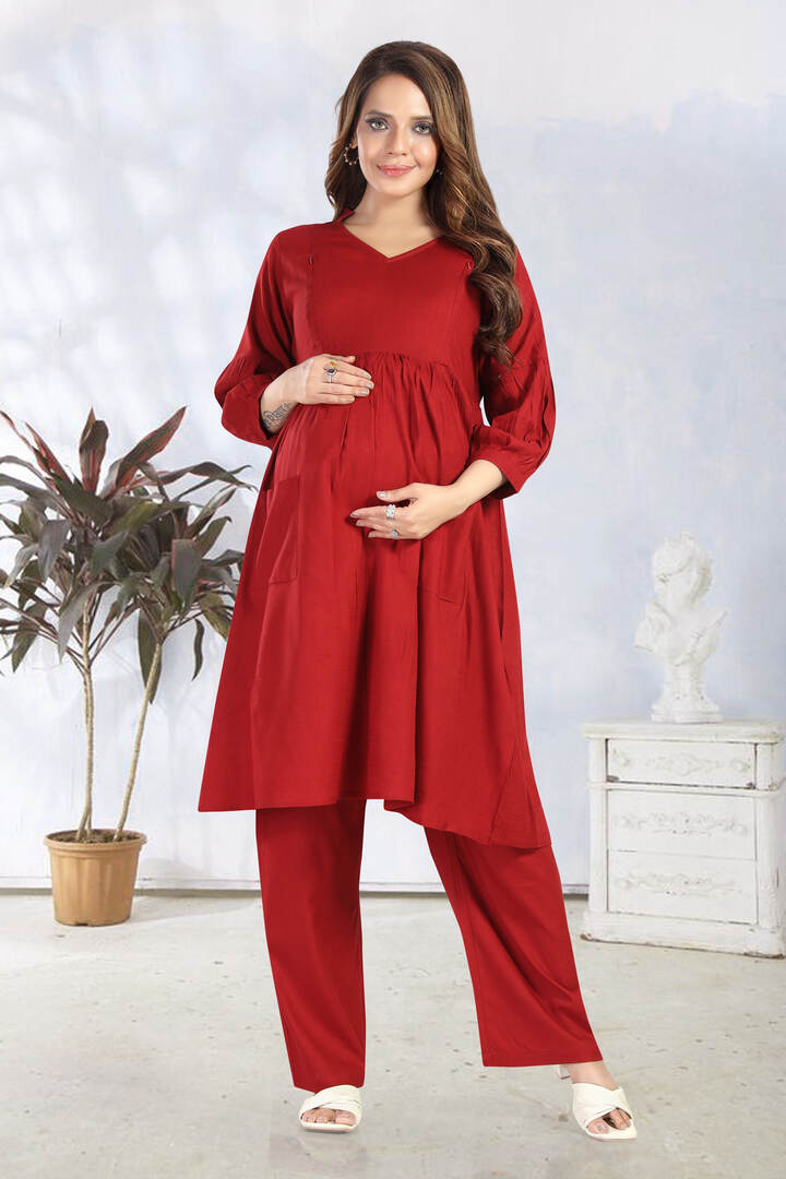 Royal Red Maternity Kurta Set