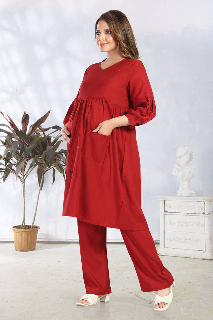 Royal Red Maternity Kurta Set