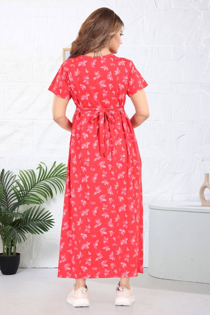 Scarlet Red Printed Feeding Nightie