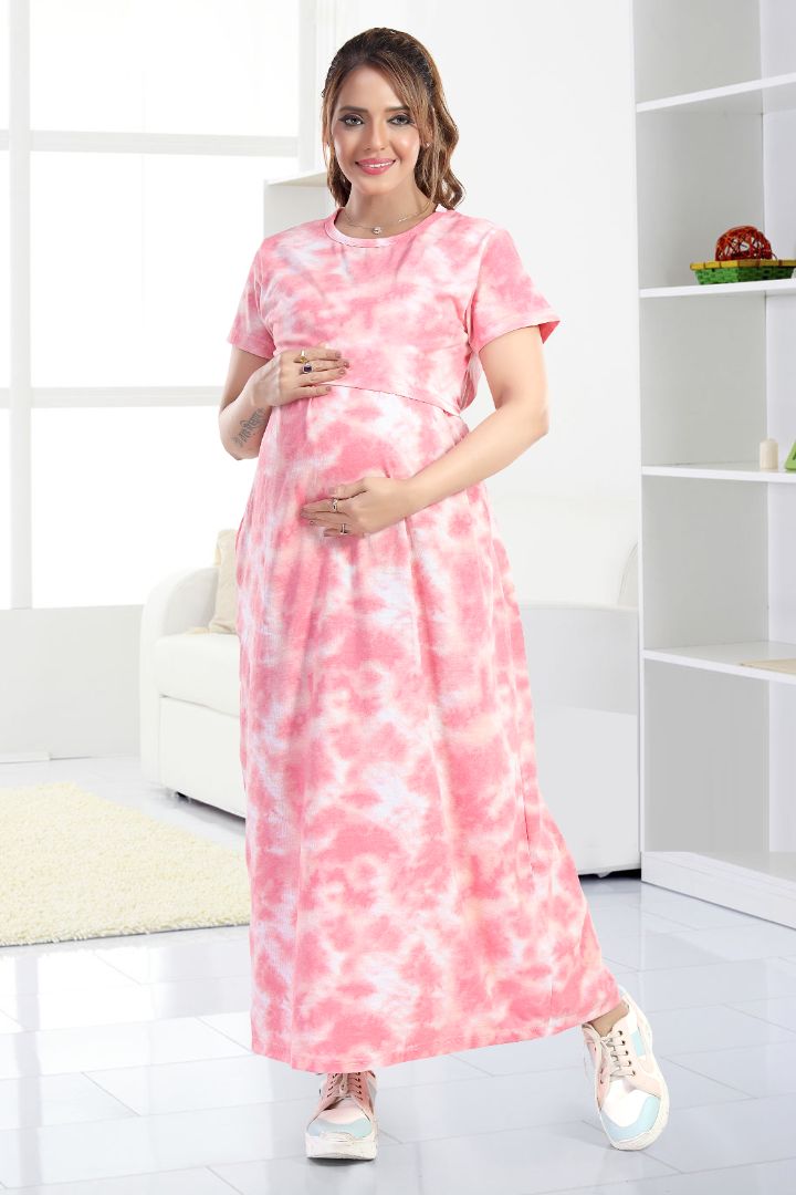 Salmon Pink Zipless Feeding Nightie
