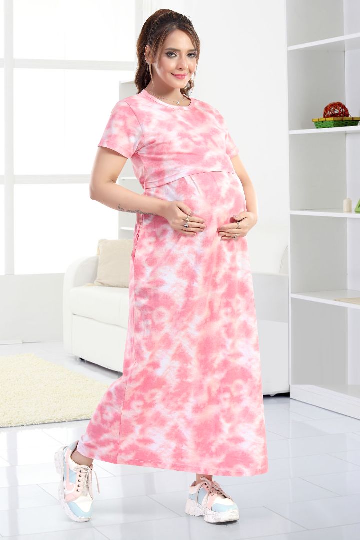 Salmon Pink Zipless Feeding Nightie