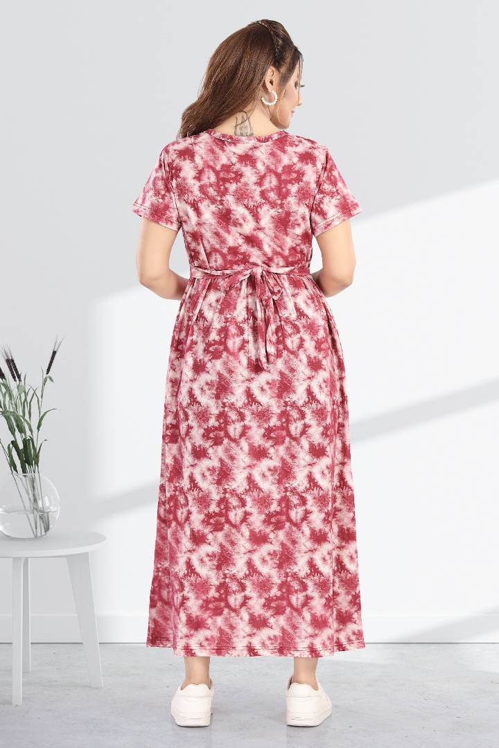 Maroon Tie and Dye Zipless Feeding Nightie
