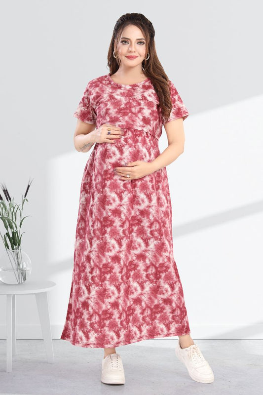 Maroon Tie and Dye Zipless Feeding Nightie