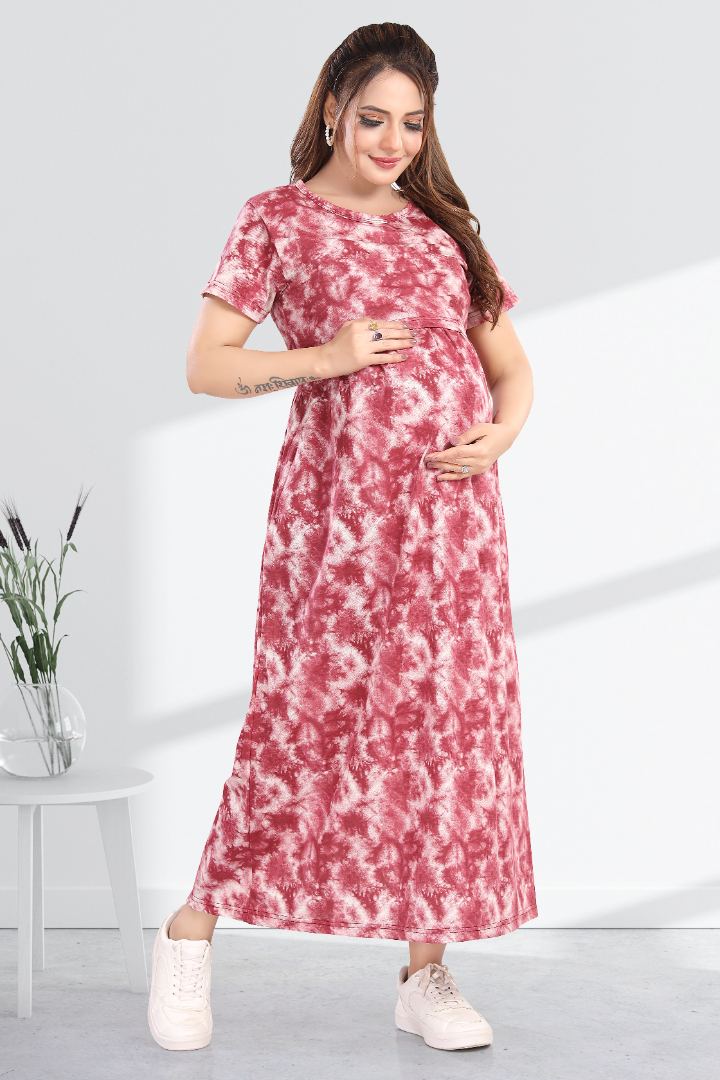 Maroon Tie and Dye Zipless Feeding Nightie