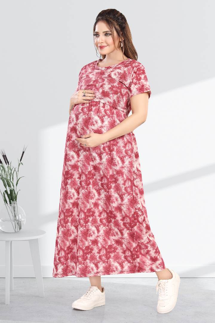 Maroon Tie and Dye Zipless Feeding Nightie