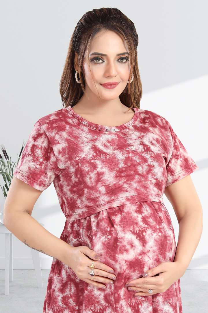 Maroon Tie and Dye Zipless Feeding Nightie