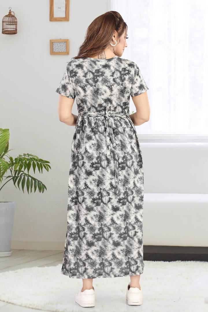 Charcoal Grey Tie And Dye Zipless Nightie