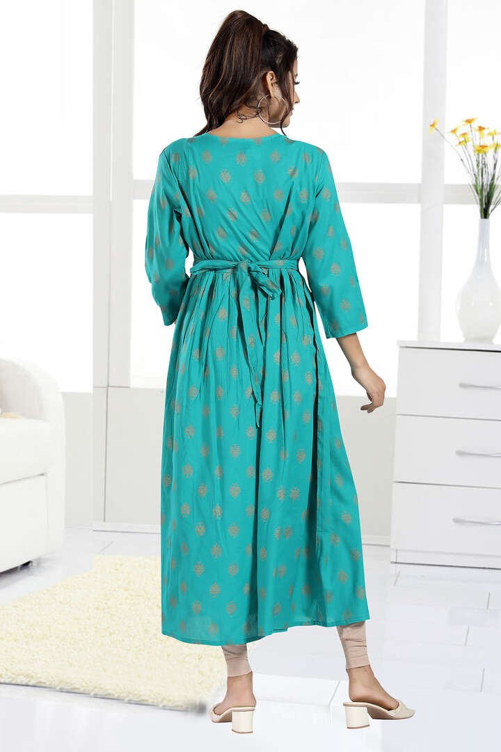 Foil Motif Teal Feeding Kurti