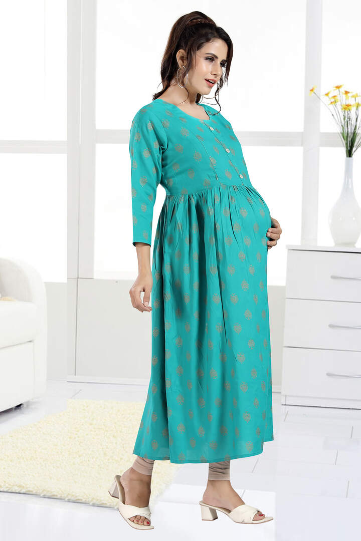 Foil Motif Teal Feeding Kurti