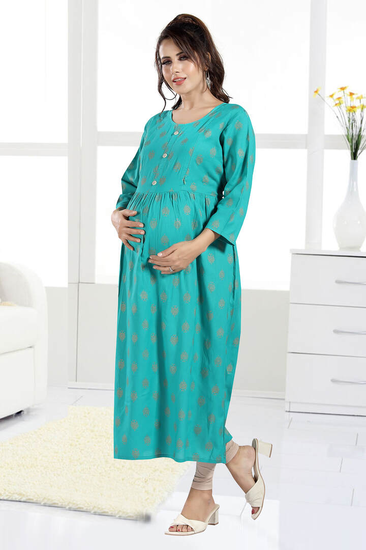 Foil Motif Teal Feeding Kurti