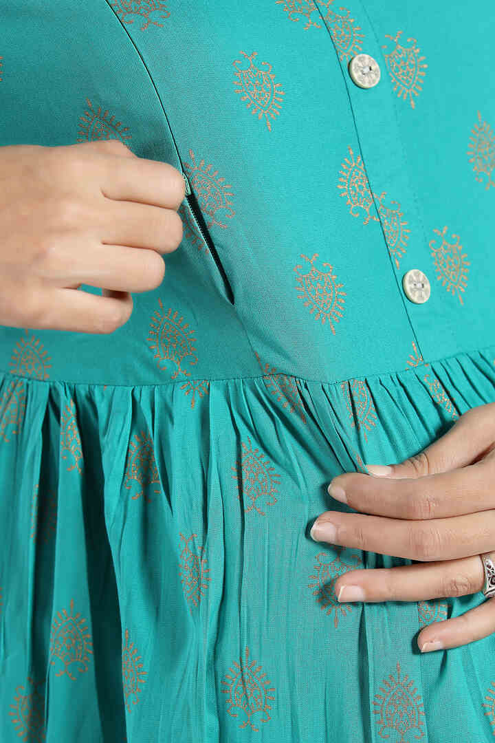 Foil Motif Teal Feeding Kurti